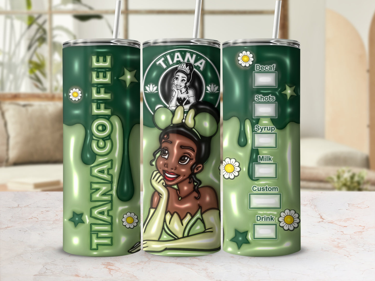 Tiana Coffee Themed Tumbler With Custom Drink Options