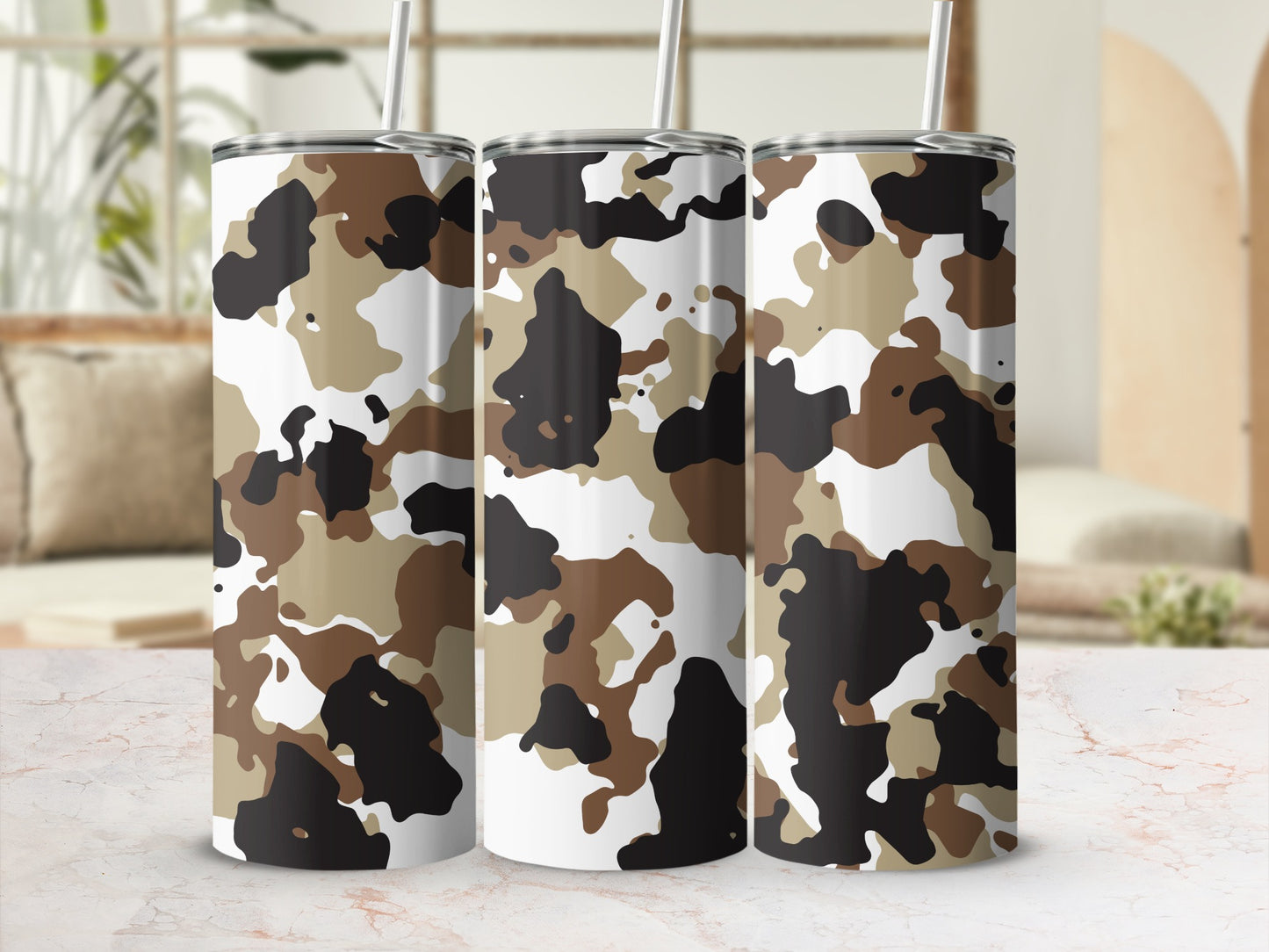 Camouflage Pattern Insulated Tumblers with Straw