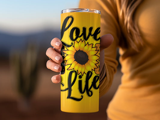 Love Life Sunflower Yellow Insulated Tumbler Cup