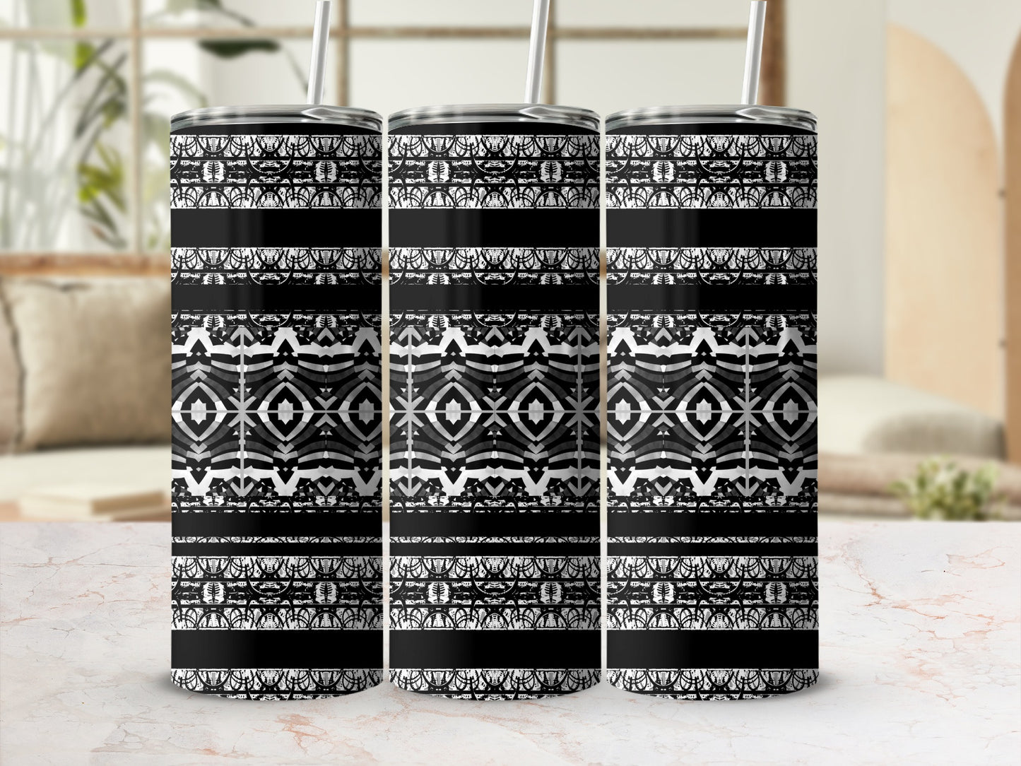 Black and White Tribal Pattern Insulated Tumbler