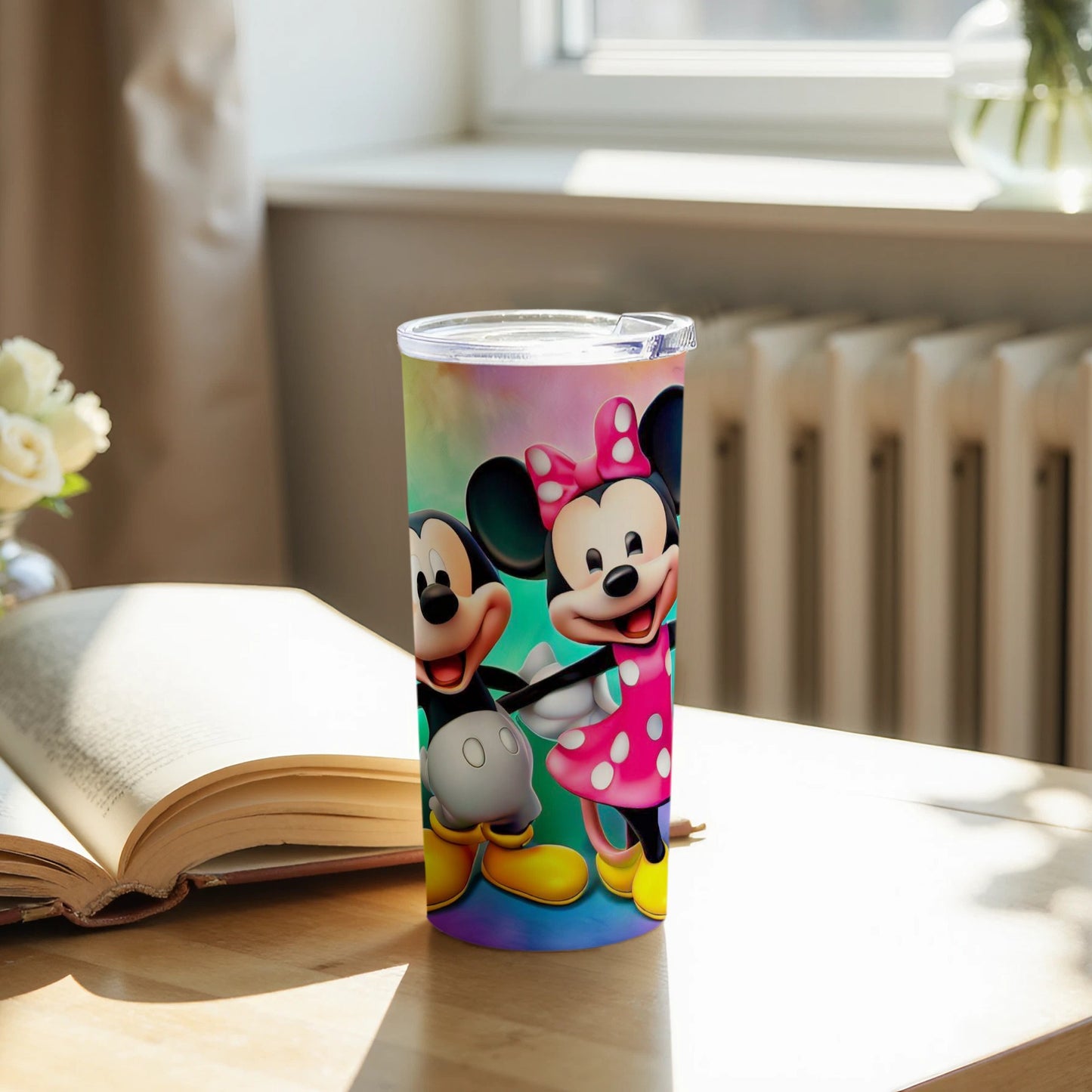 Colorful Mickey and Minnie Mouse Illustration Tumbler