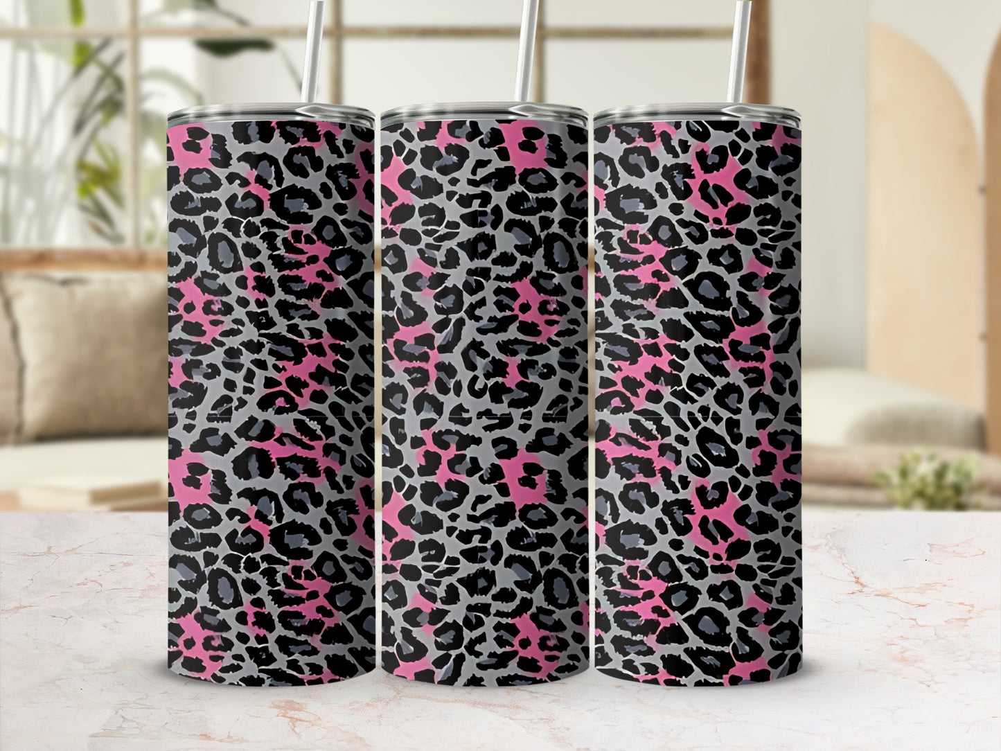 Pink and Black Leopard Print Insulated Tumbler Product