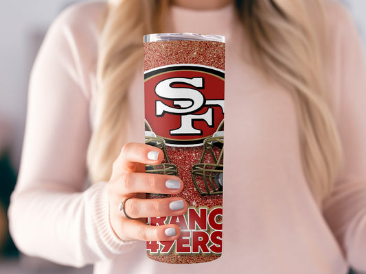 San Francisco 49ers Helmets On Glitter Background Tumblers