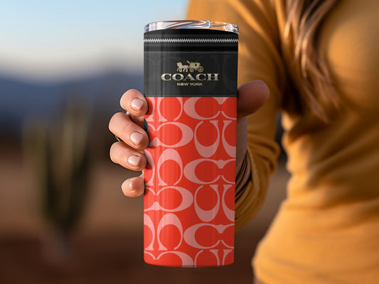 Stylish Coach New York Red Patterned Travel Mug