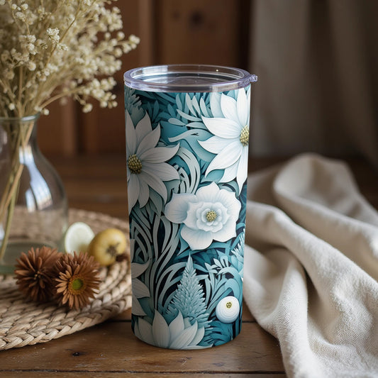 Elegant Floral Pattern Travel Tumbler with Lid