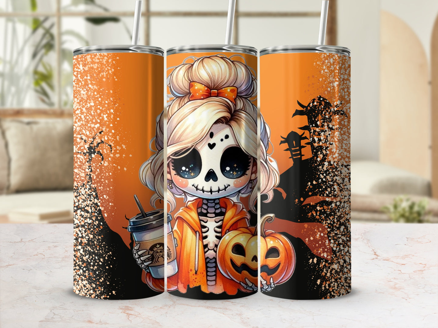 Cute Halloween Girl with Pumpkin Insulated Tumbler