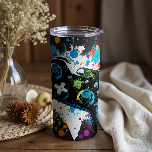 Colorful Abstract Gaming Controller Art Tumbler