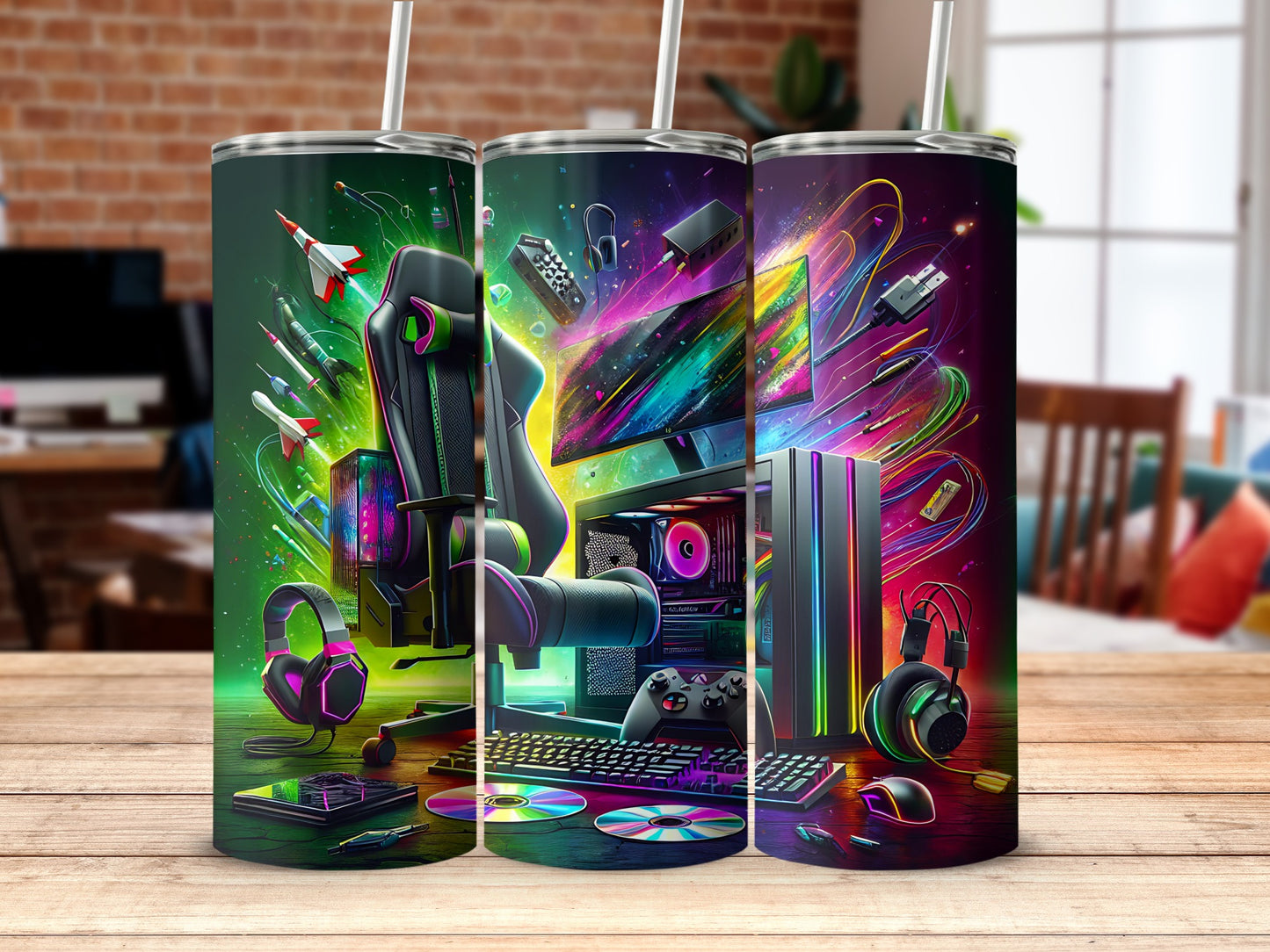Gamer Setup Artwork on Tumblers for Gaming Fans