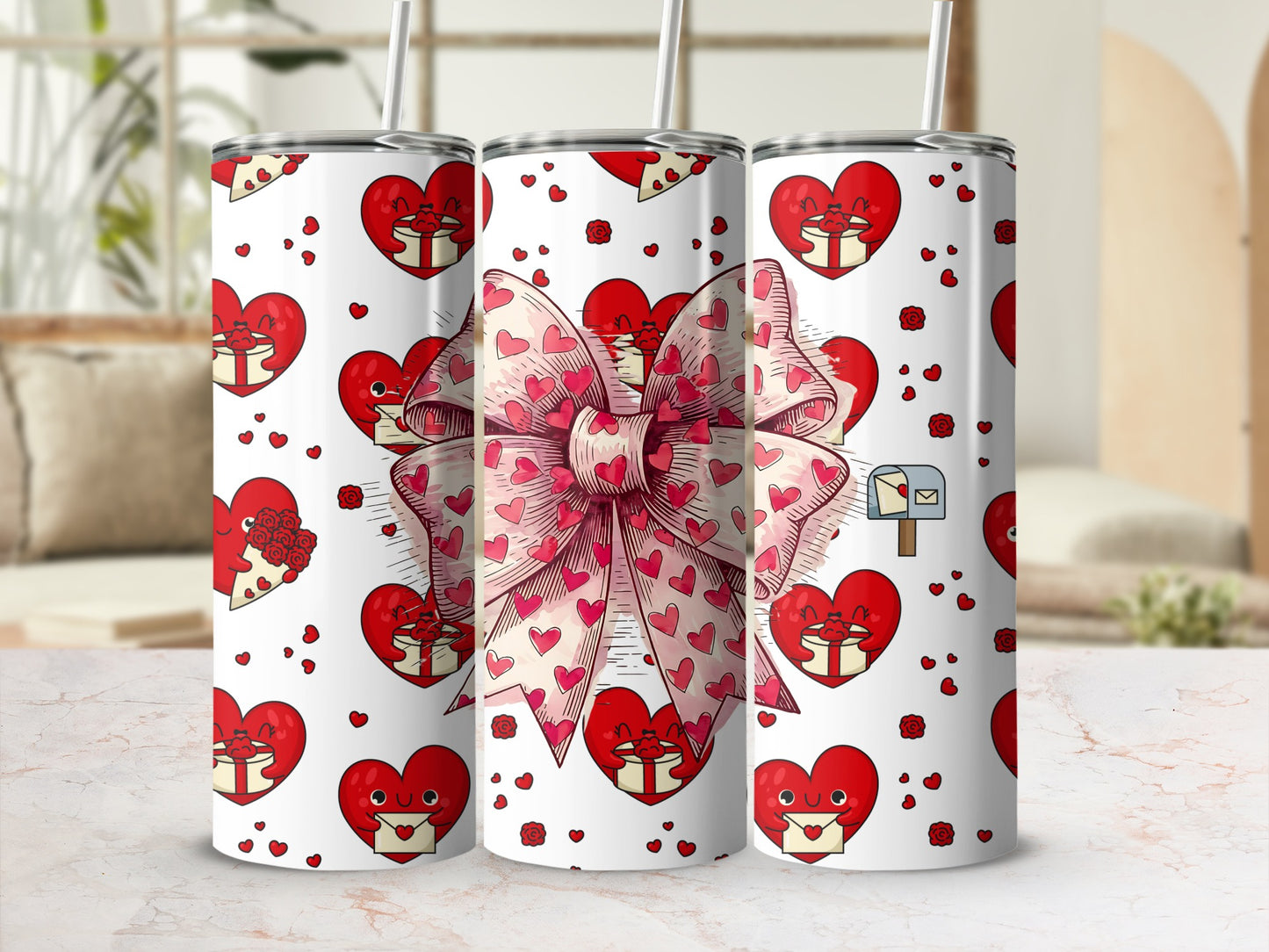 Adorable Red Hearts and Bows Valentine's Day Drinkware
