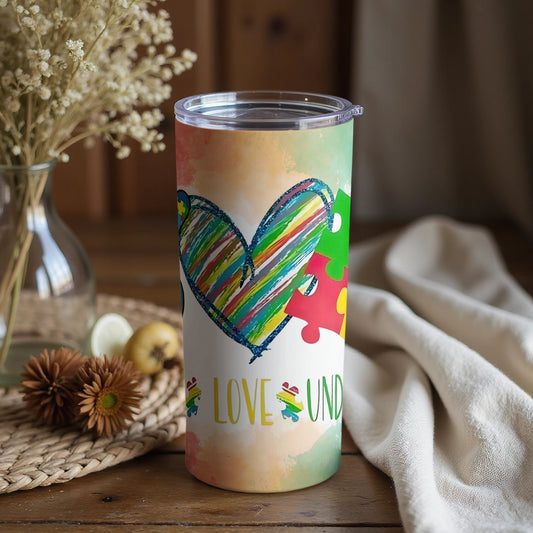 Love Understand Heart and Puzzle Tumbler Product