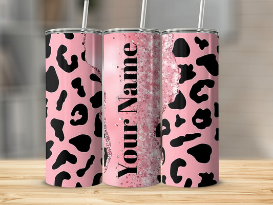 Personalized Pink Leopard Print Tumbler Custom Design