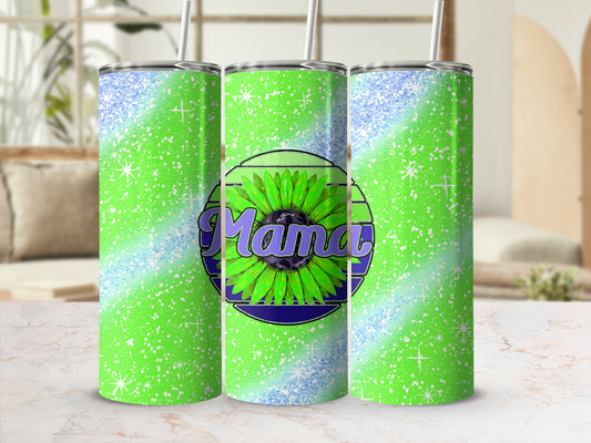 Mama Green and Blue Gradient Sparkle Tumbler