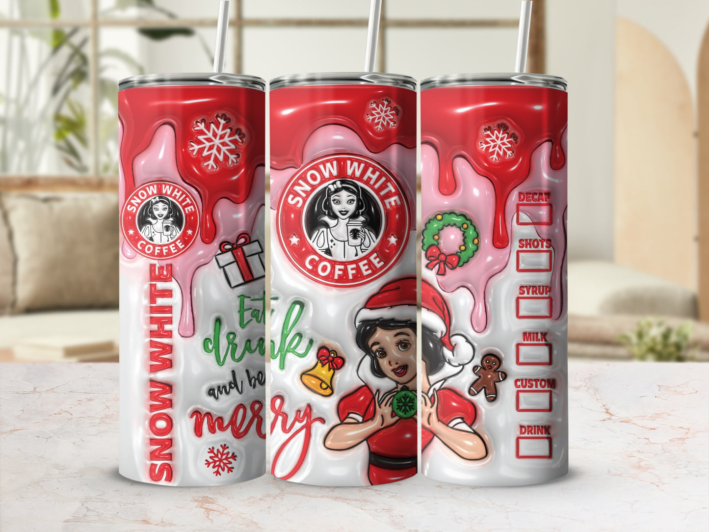Snow White Coffee Christmas Theme Stainless Steel Tumbler