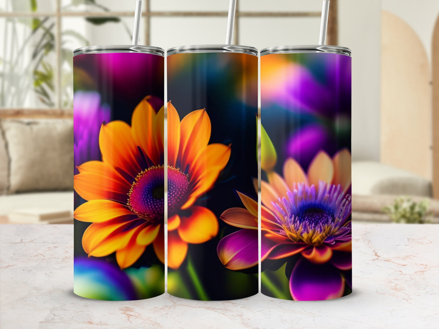 Bright Colorful Floral Design Insulated Drink Tumbler