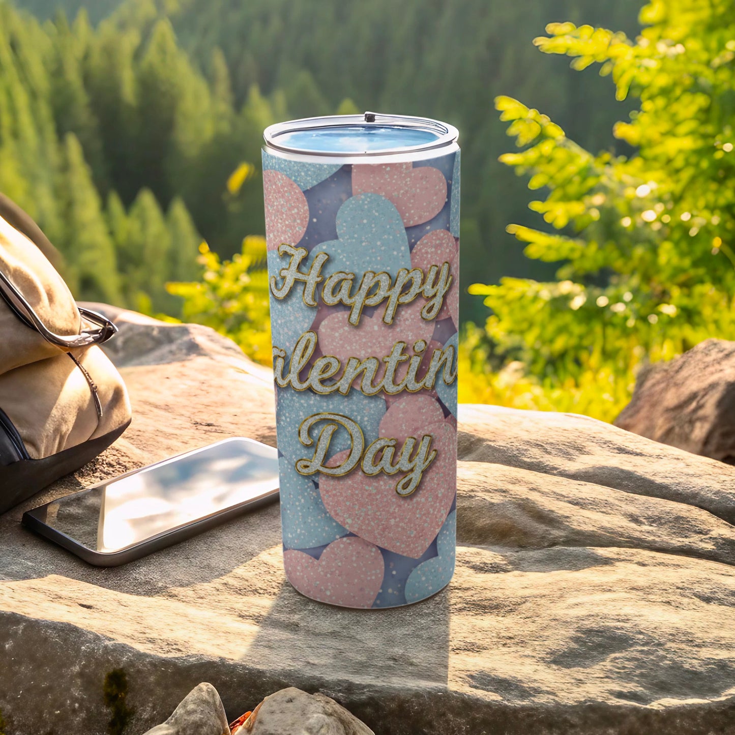 Happy Valentine's Day Graphic Heart Pattern Travel Mug