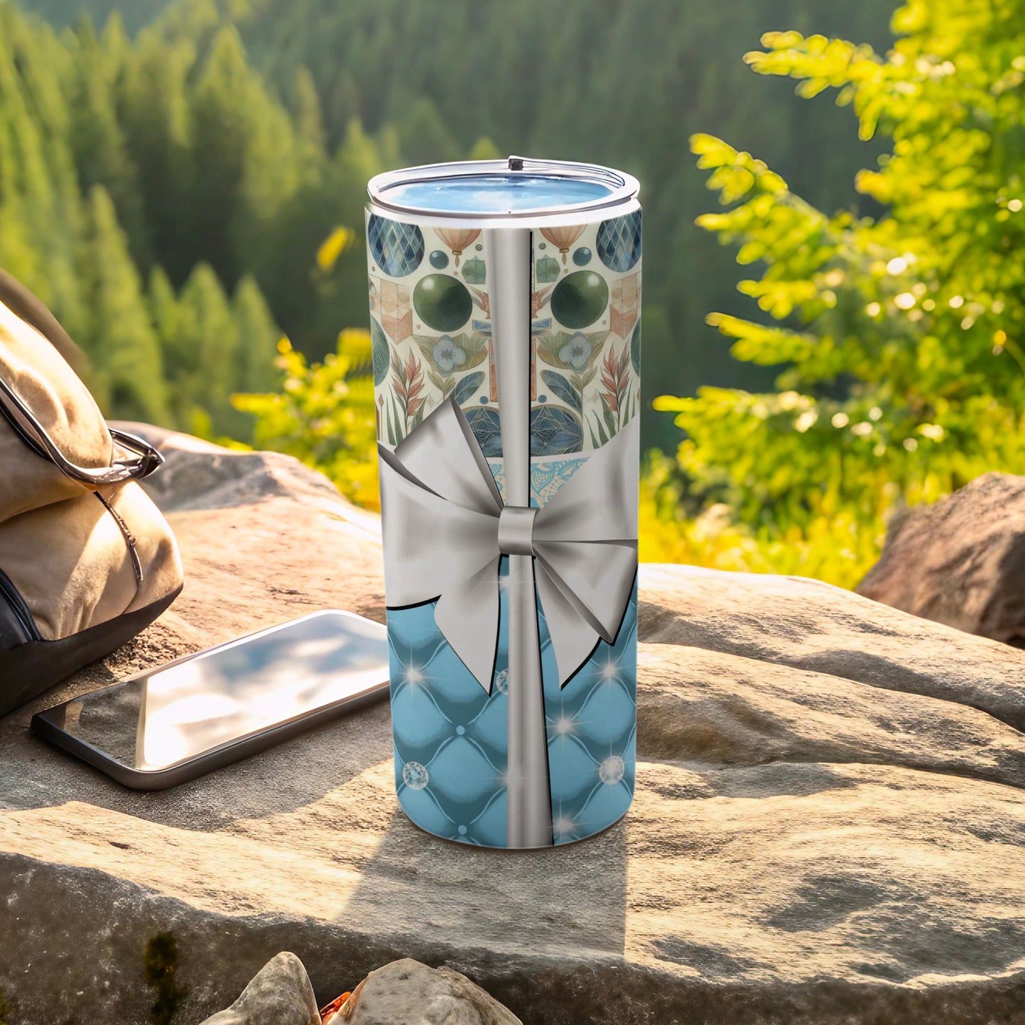 Gift Bow Quilted Diamond Blue Green Pattern Tumbler product type
