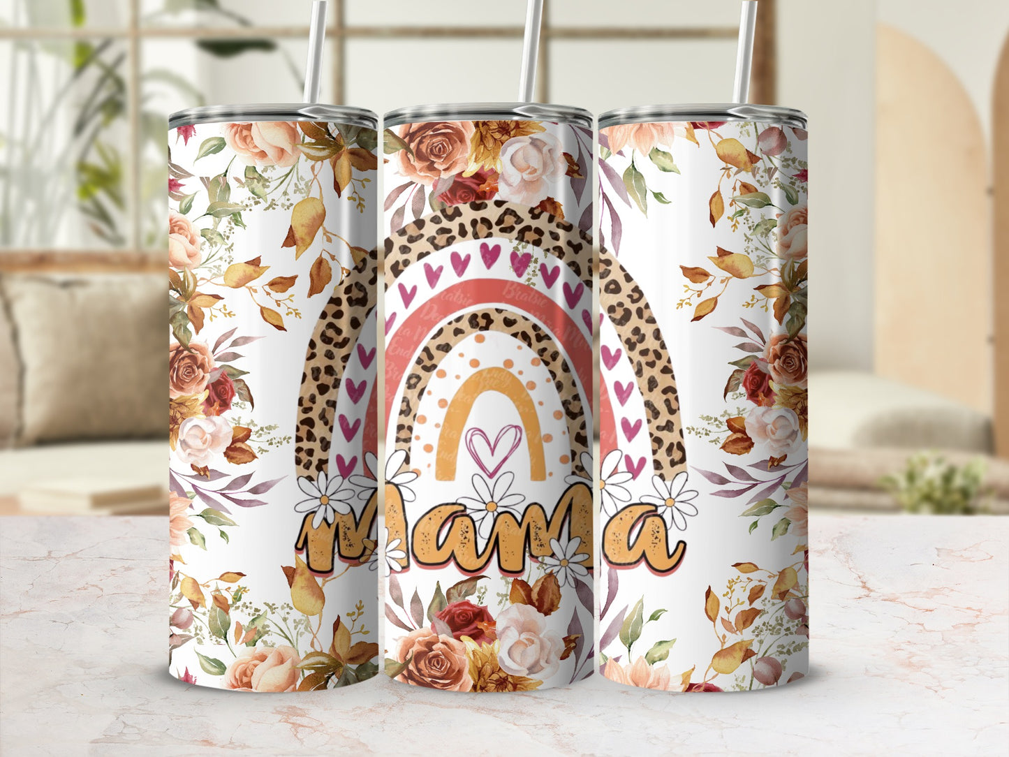 Floral Rainbow and Leopard Print Mama Tumbler