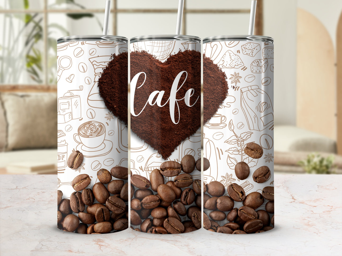 Cafe Heart Coffee Beans Design Tumbler product