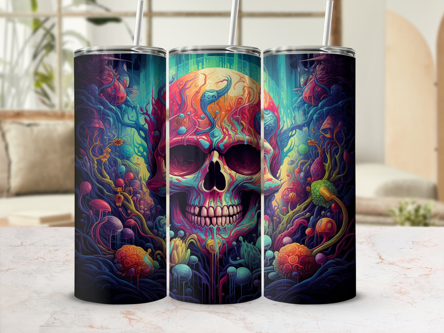 Colorful Psychedelic Skull Design Tumbler