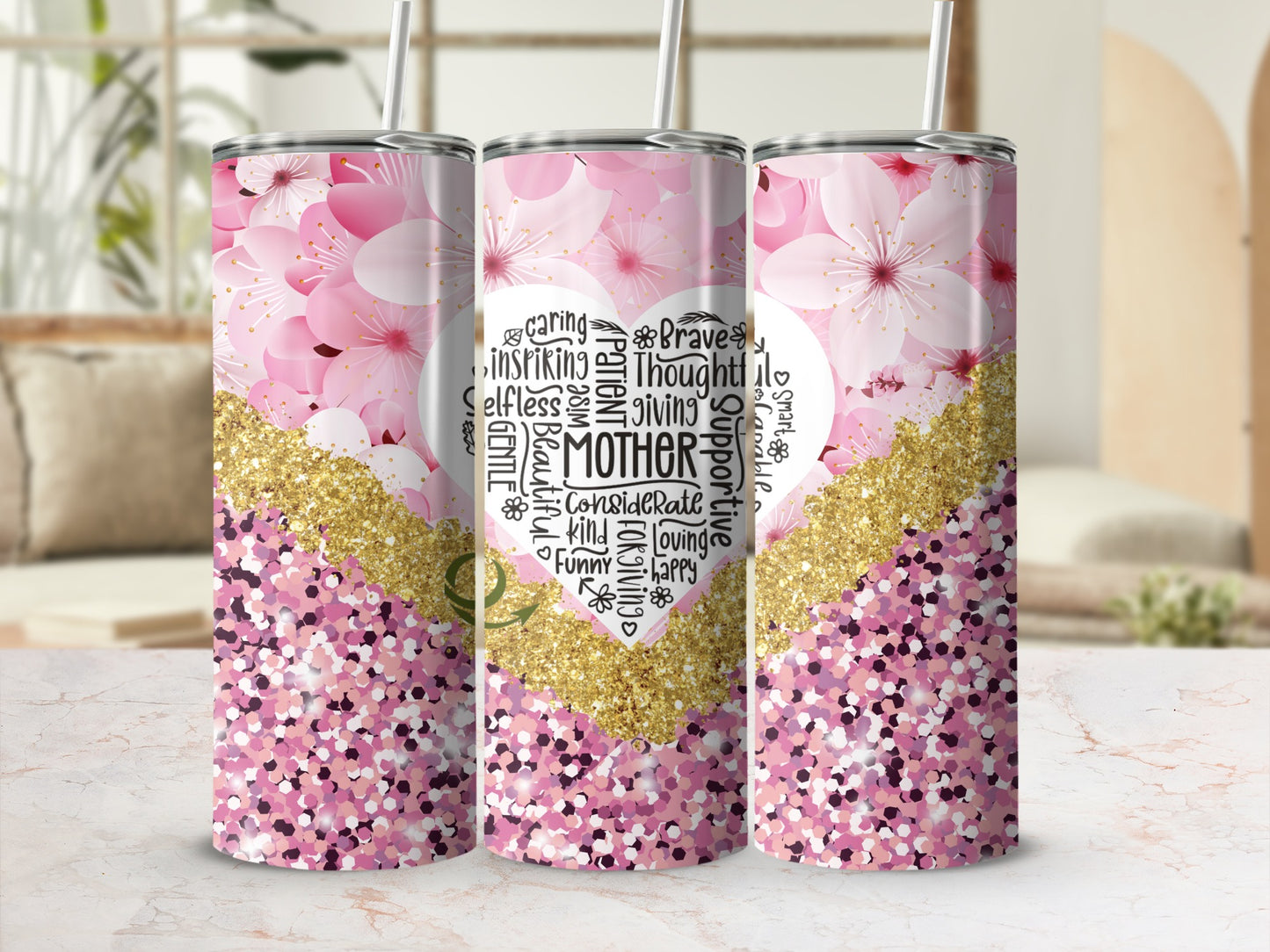 Mother Appreciation Pink Floral Glitter Tumbler