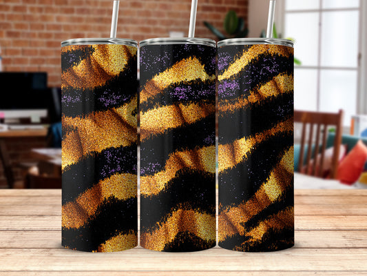 Glittery Black and Gold Striped Insulated Beverage Tumbler