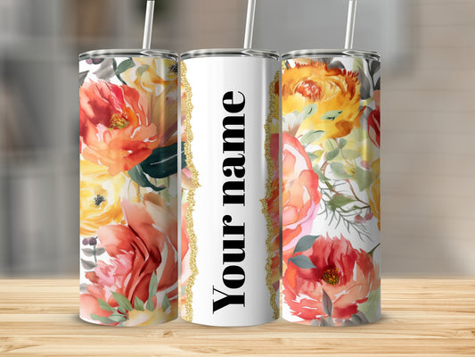 Personalized Tall Floral Design Insulated Tumbler