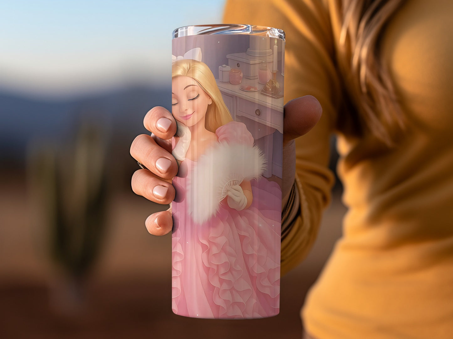 Dreamy Princess Illustration in Pink Gown Tumblers
