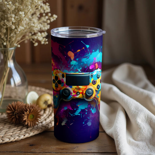 Vibrant Splash PlayStation Inspired Travel Mug
