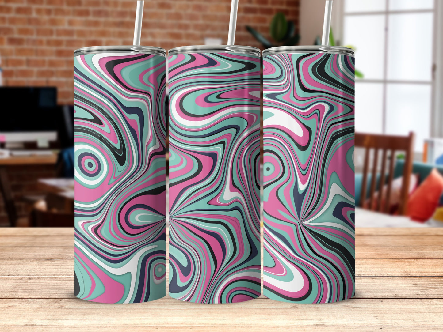 Colorful Abstract Swirl Patterned Tumbler Product