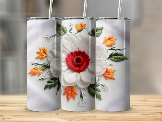 White Red Orange Floral 3D Embroidery Design Tumbler product type