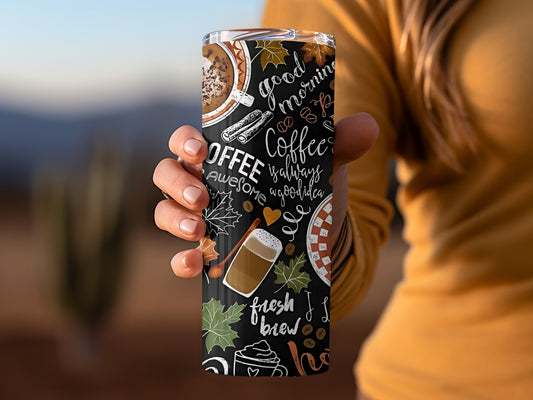 Coffee Themed Colorful Tumbler with Motivational Quotes