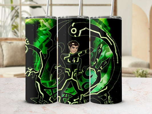 Green Superhero Theme Tumbler with Hero Graphic Design