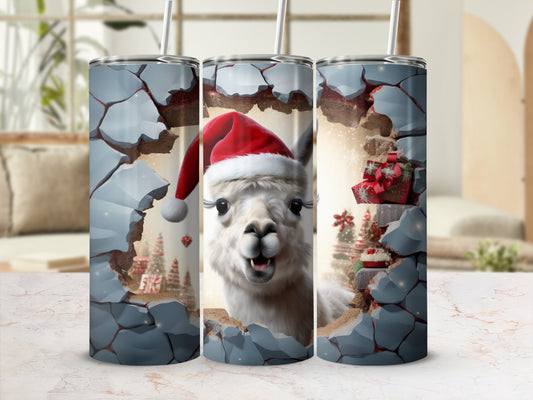 Santa Llama Holiday Tumbler with Christmas Scene