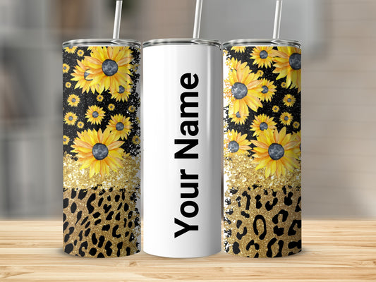 Sunflower Leopard Glitter Custom Name Tumbler Product