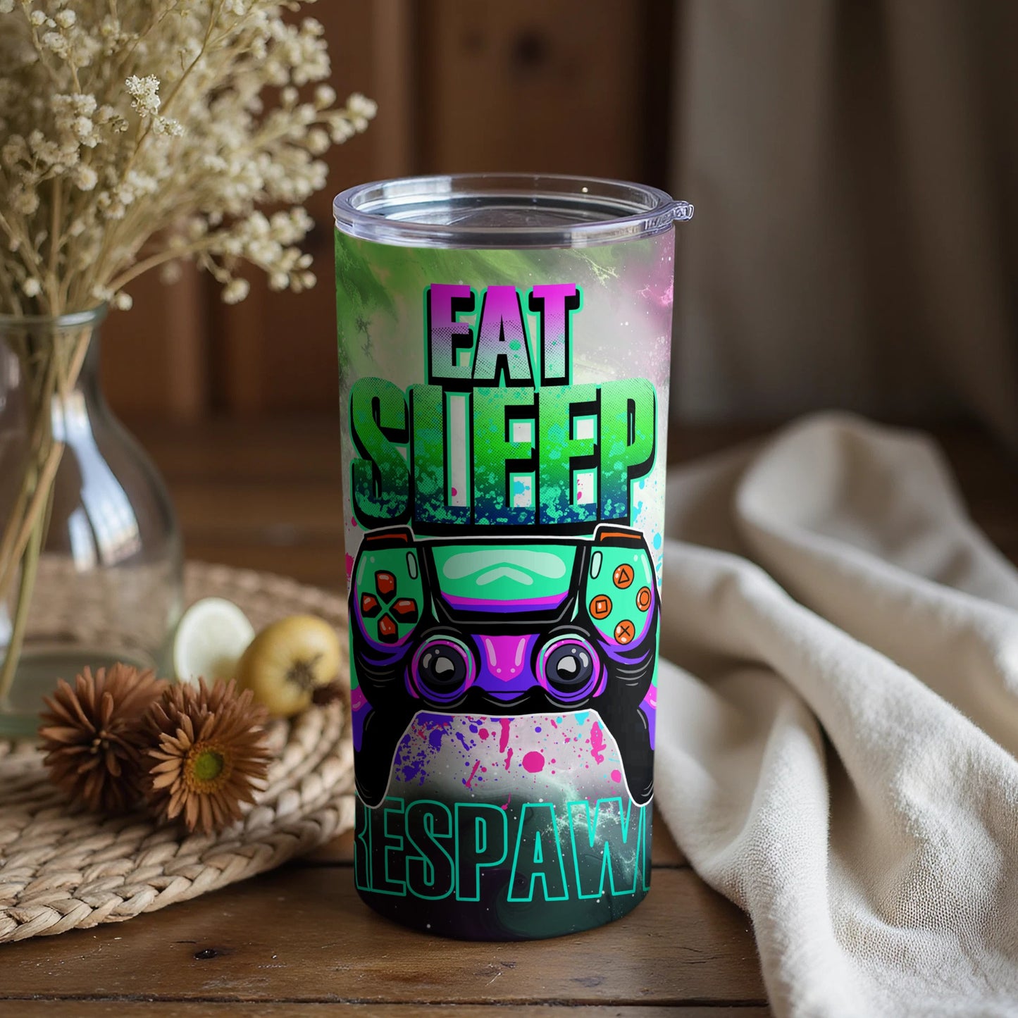Eat Sleep Respawn Gaming Themed Tumbler Cup