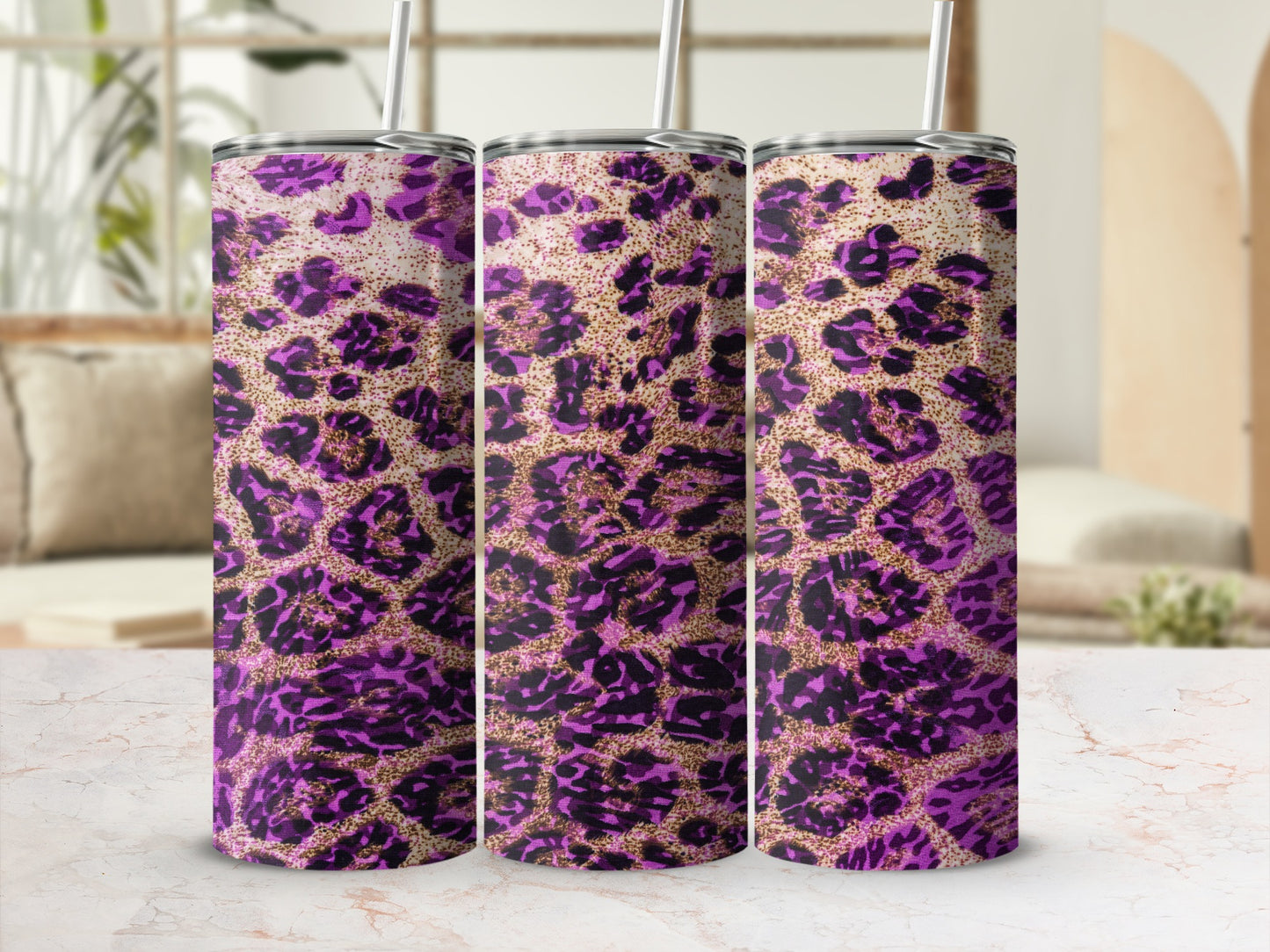 Purple Leopard Print Insulated Travel Mug Cup Tumbler