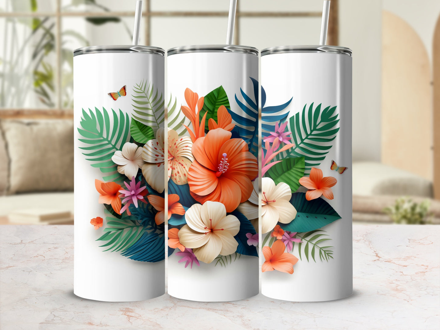 Tropical Floral Design Insulated Tumbler Cup