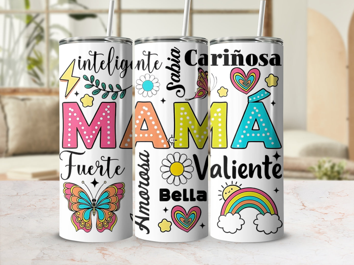 Colorful Mamá Motivational Design Tumbler Cups