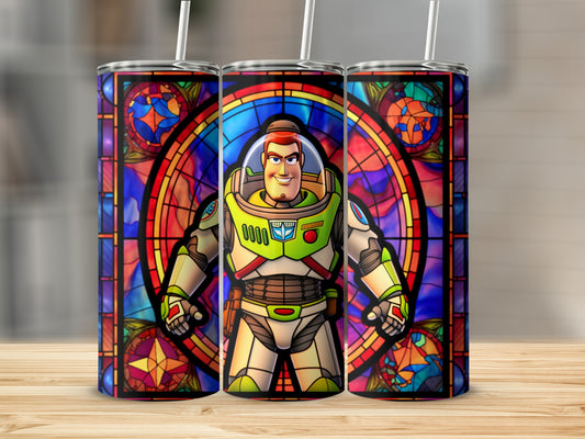 Vibrant Buzz Lightyear Stained Glass Tumbler Design