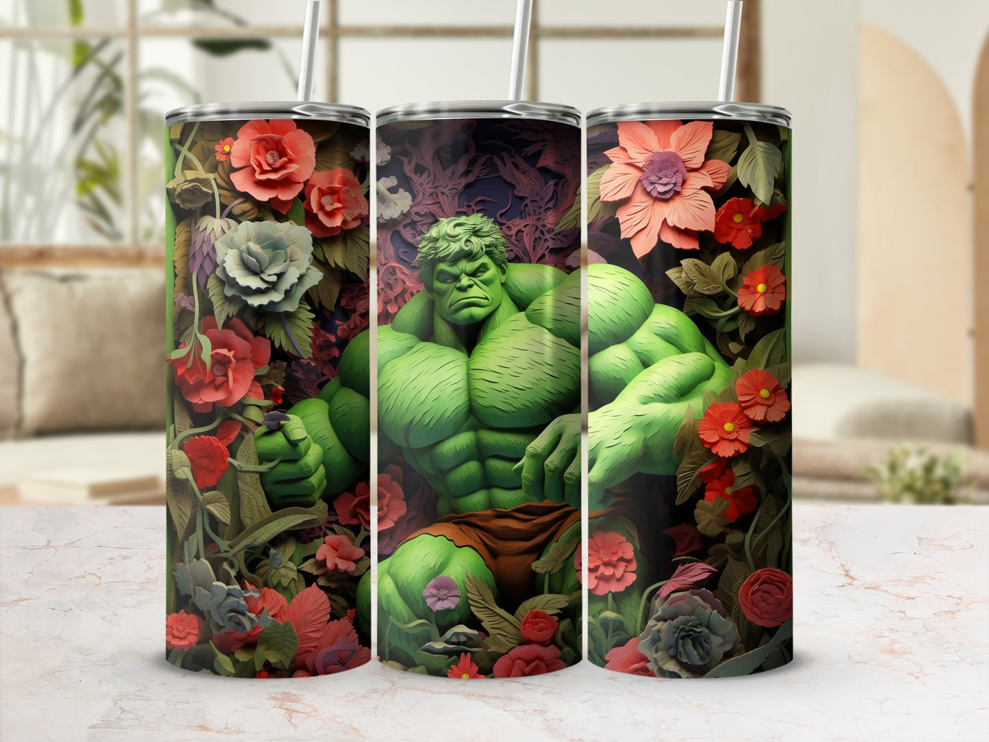 Vibrant Floral Hulk Design Insulated Tumbler Product