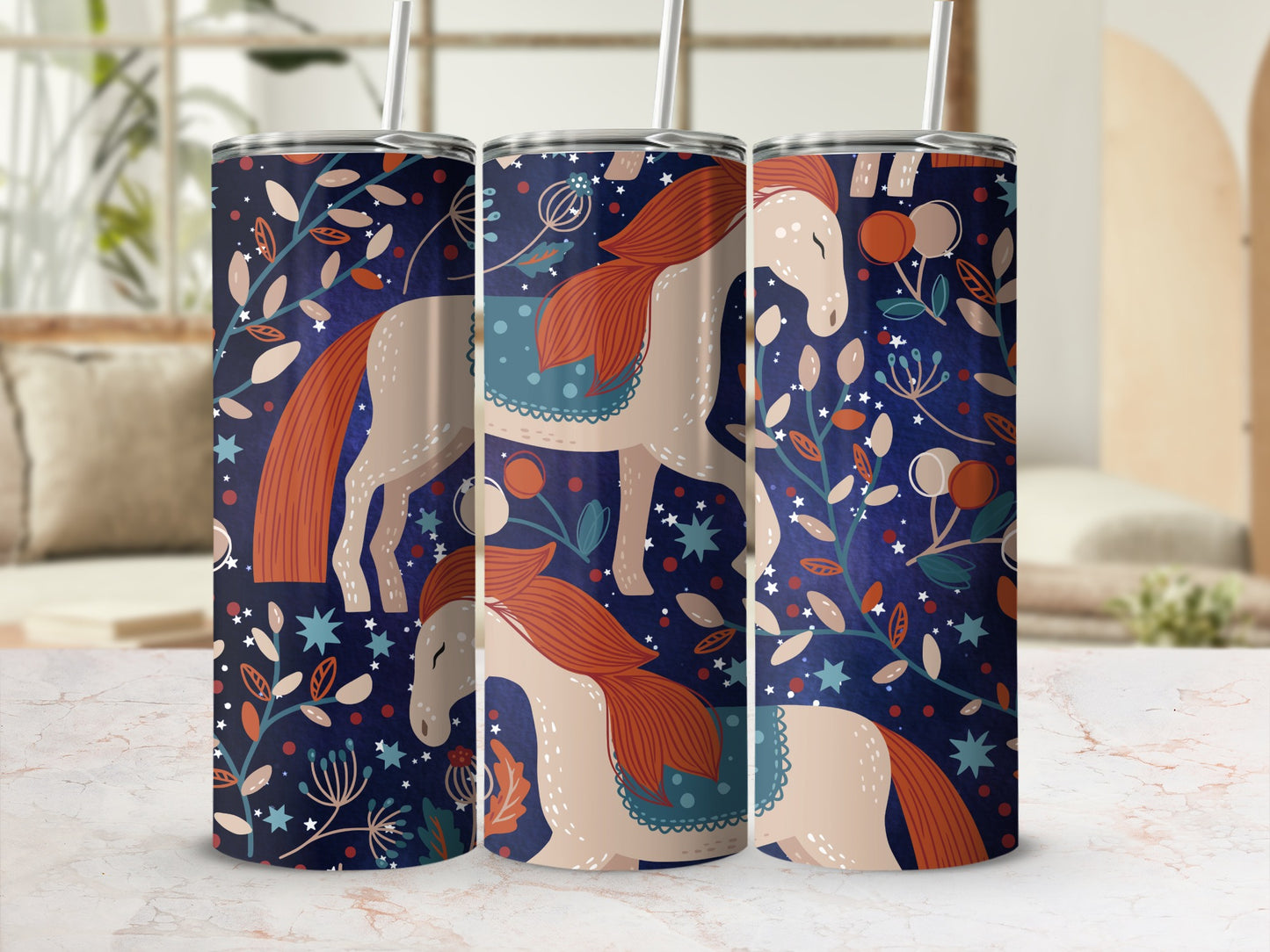 Elegant Horse with Floral Design Tumbler