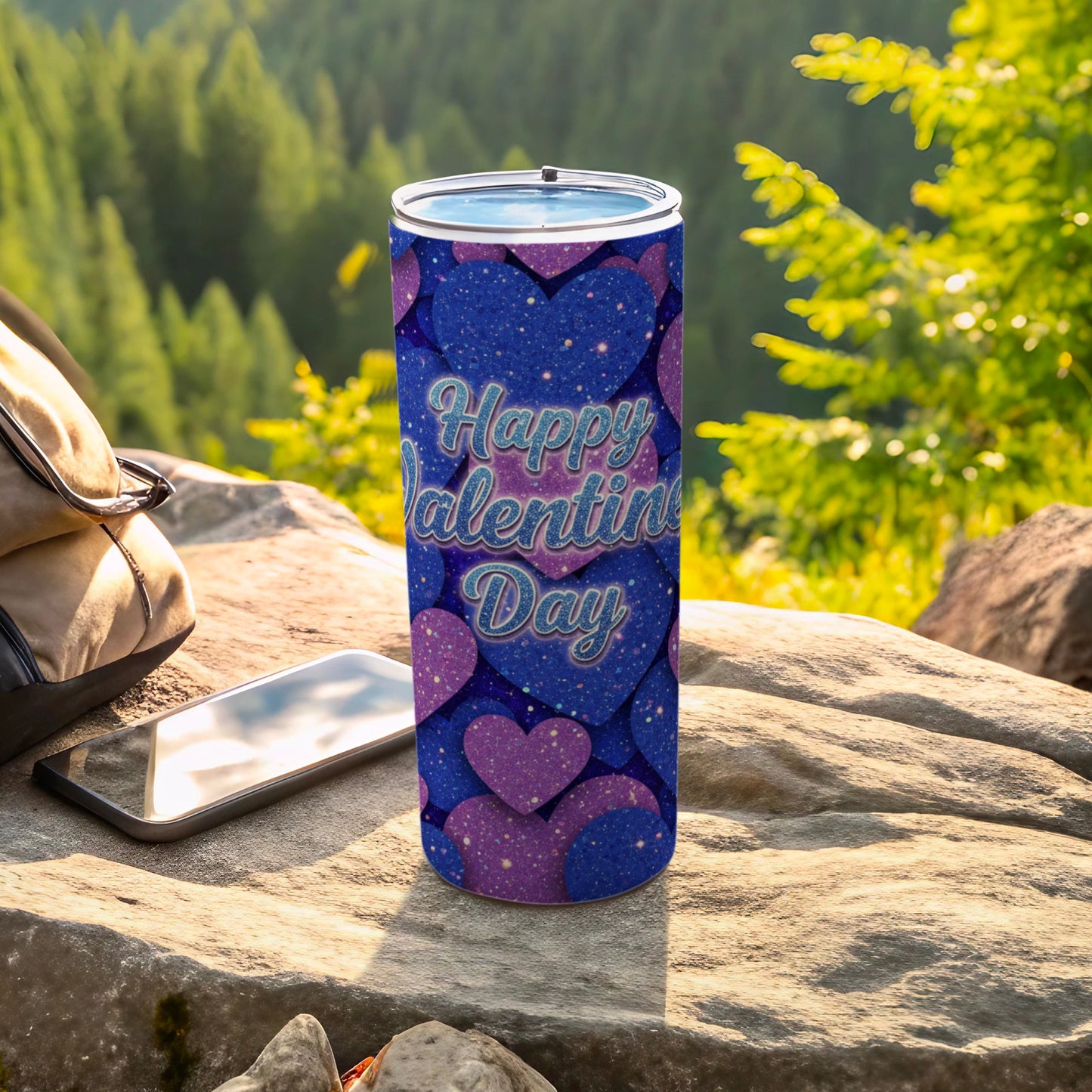 Happy Valentine's Day Blue Pink Heart Design Tumbler