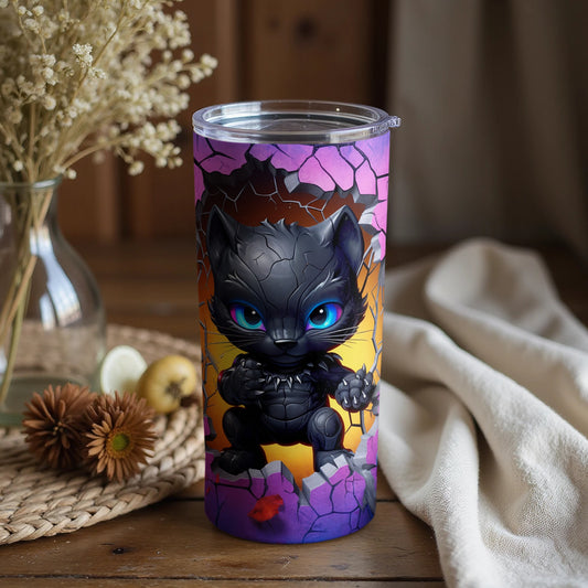 Cute Black Panther Tumbler with Colorful Broken Wall Art