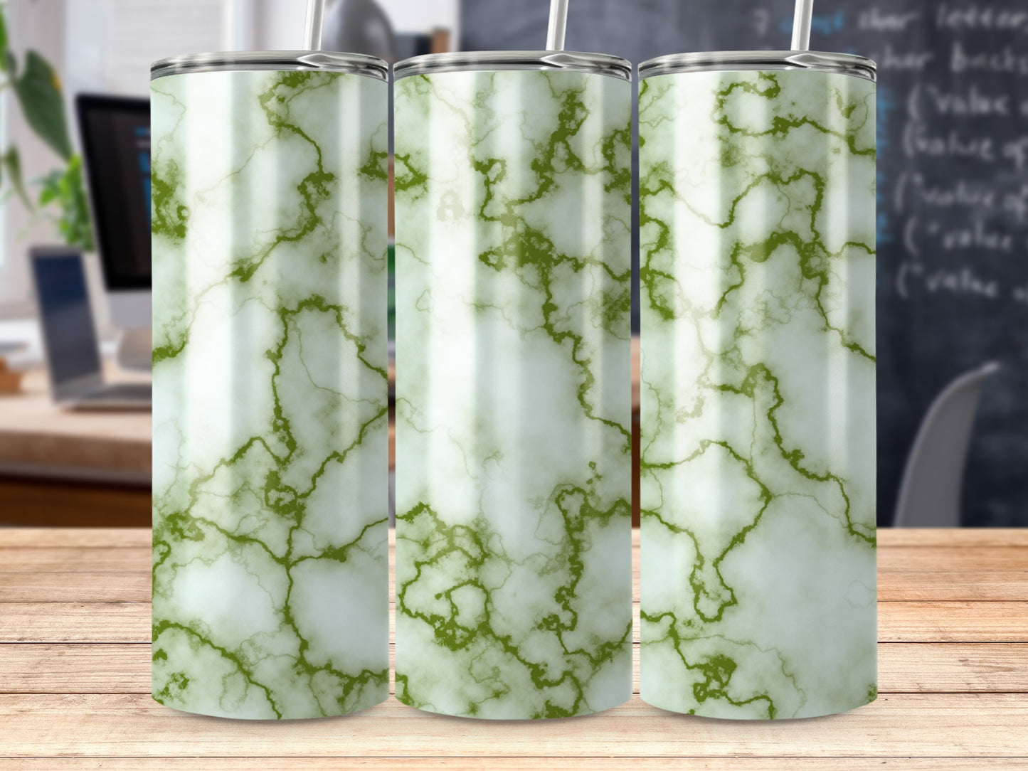 Green veined marble pattern white background tumbler product type
