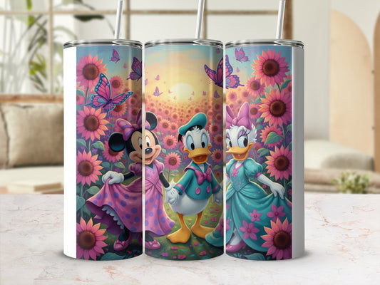Disney Characters in Sunflower Field Design Tumbler
