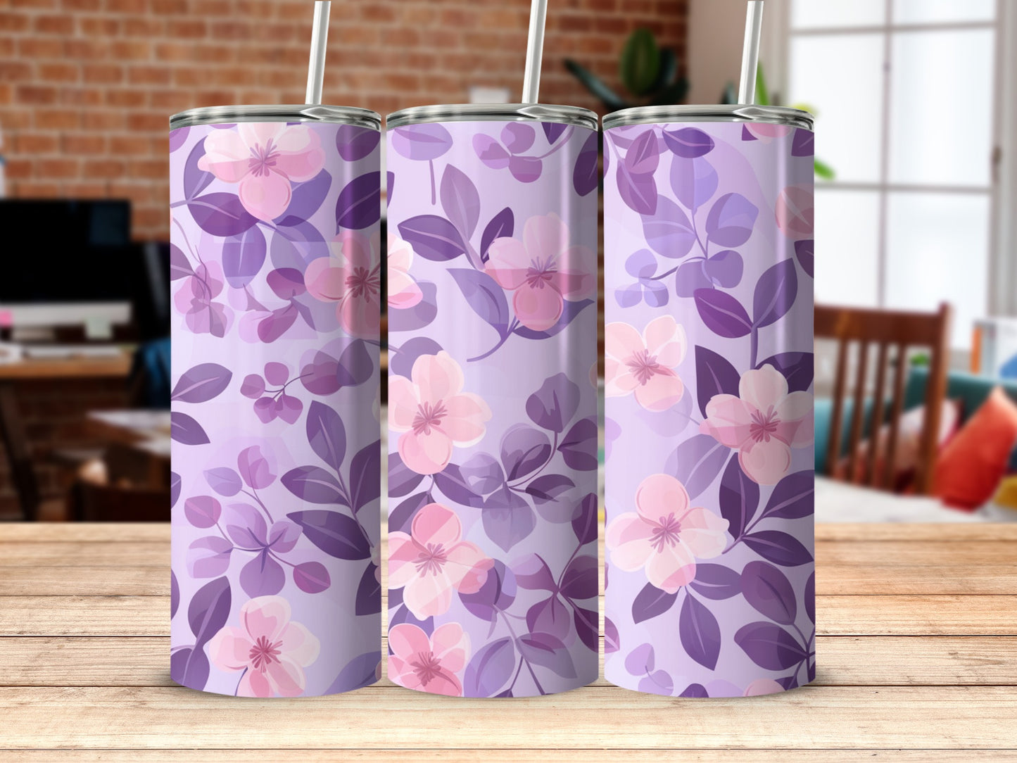 Elegant Purple Floral Design Insulated Tumbler