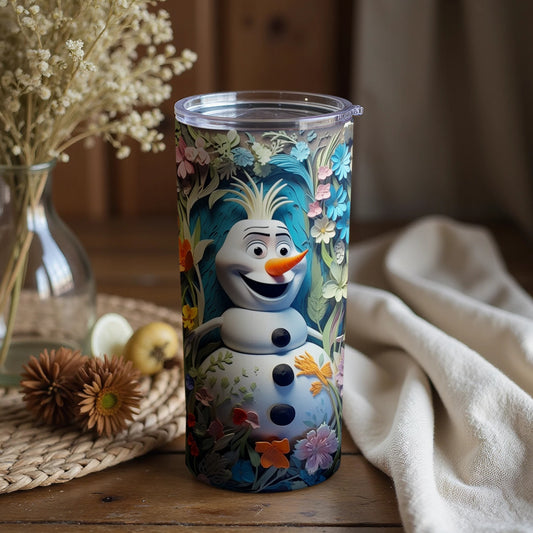 Disney Olaf Themed Tumbler With Floral Design