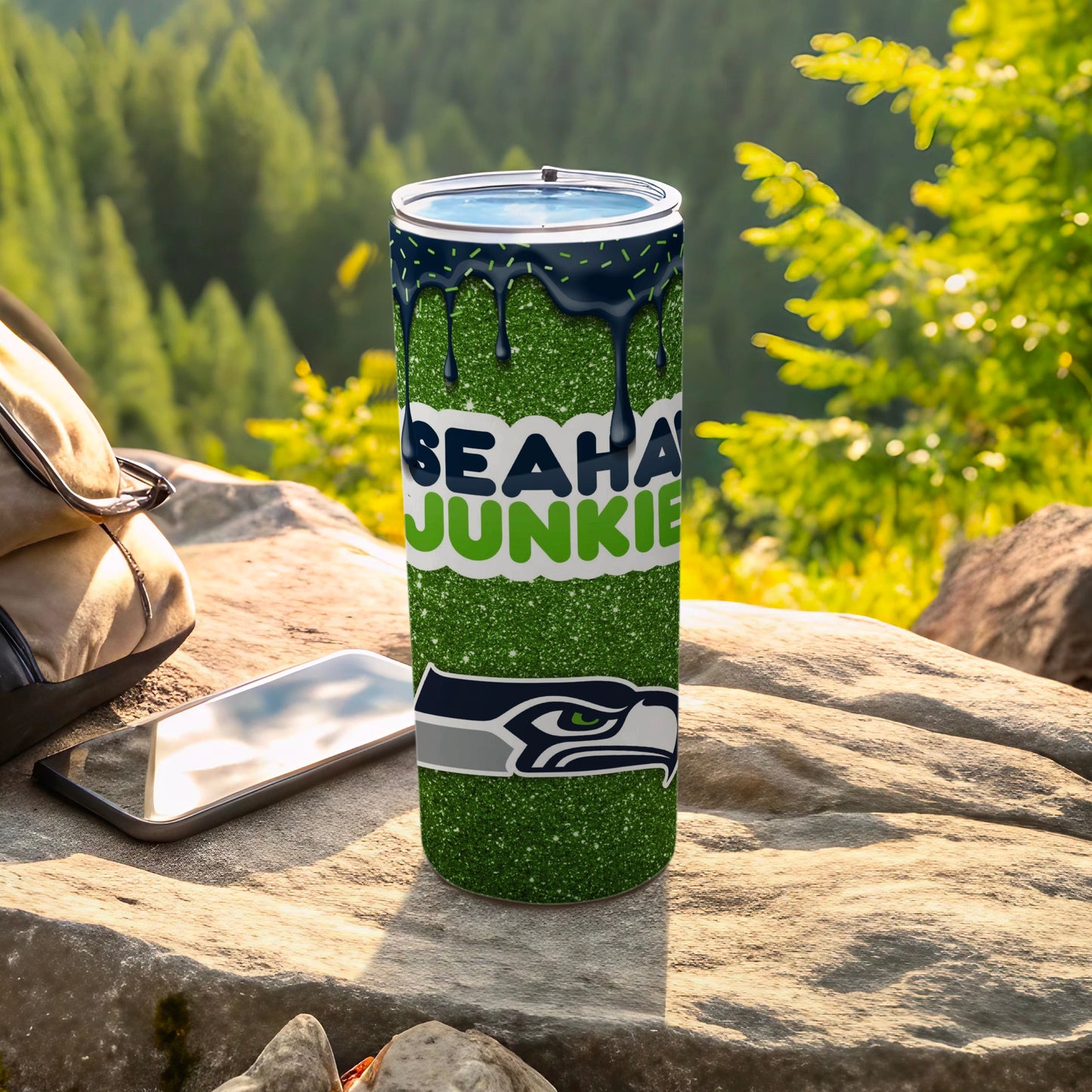 Seahawks Junkie Glitter Themed Tumbler 20oz Tumbler