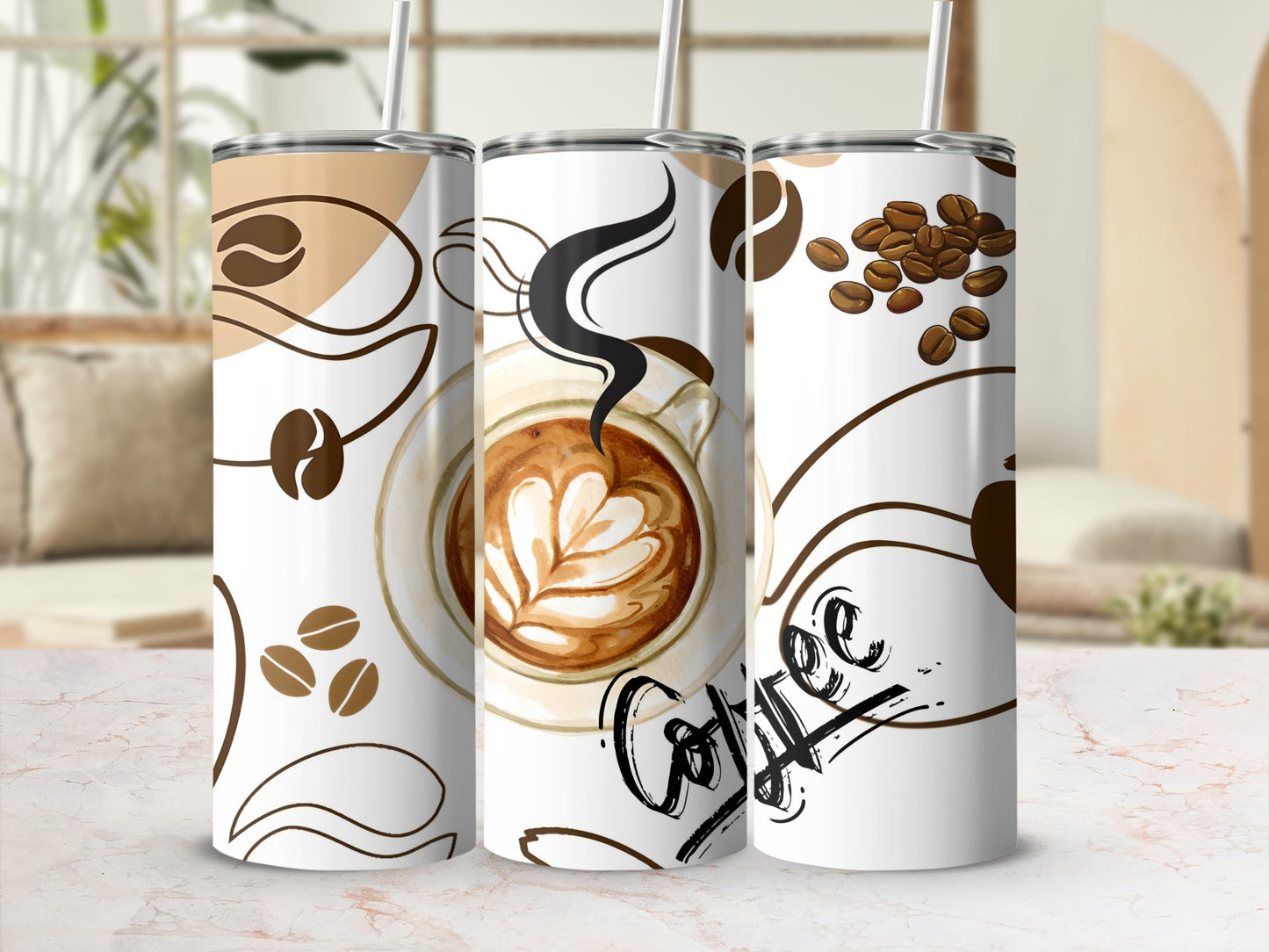 Stylish Coffee Themed Insulated Travel Mug Cup