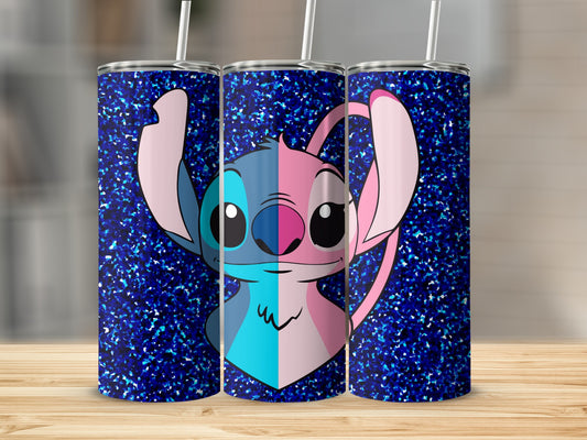 Blue Glitter Tumbler with Cute Character Design